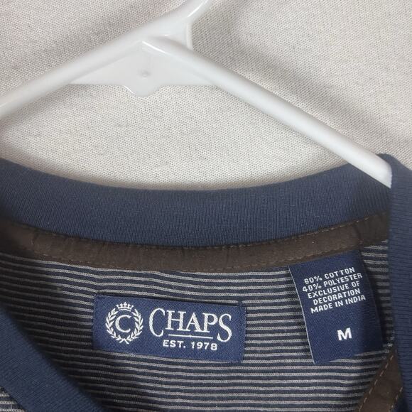 Chaps Long Sleeve Casual Shirt Mens Medium Elbow Patches Blue Gray Striped L/S - Picture 3 of 11